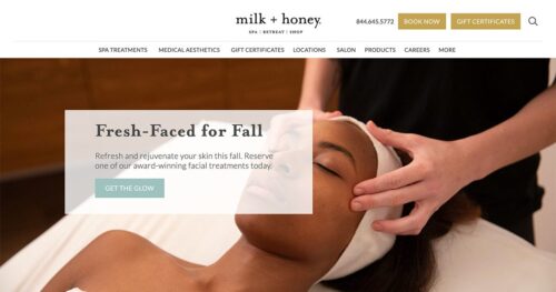 Screenshot of the milk+honey website developed by Workhorse Marketing