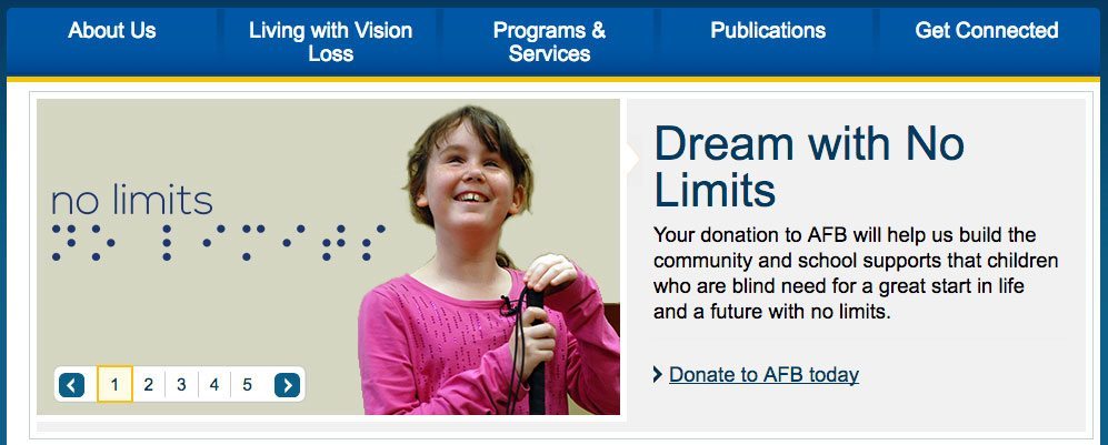Screenshot of the American Foundation for the Blind accessible carousel