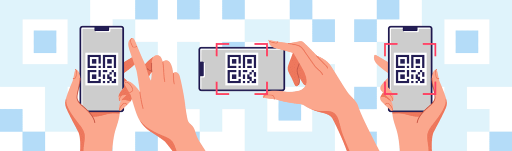 Visual of hand holding phone with QR code