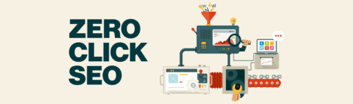 Zero Click SEO header, with design of a web ecosystem