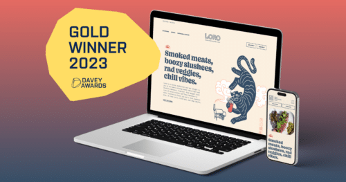 Gold Winner: 2023 Davey Awards with an image of the Loro restaurant website